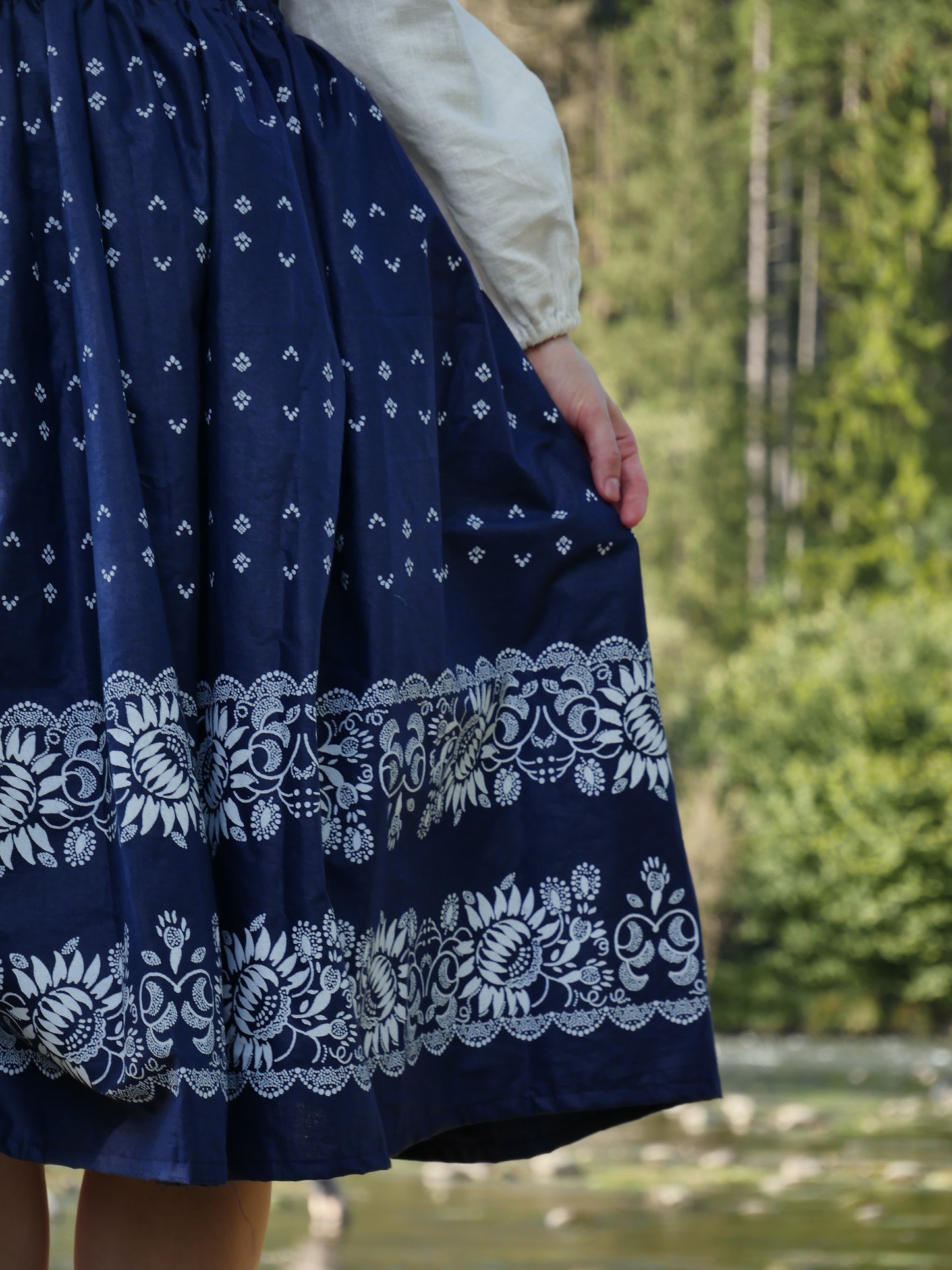 Blue Midi Skirt Sunflowers