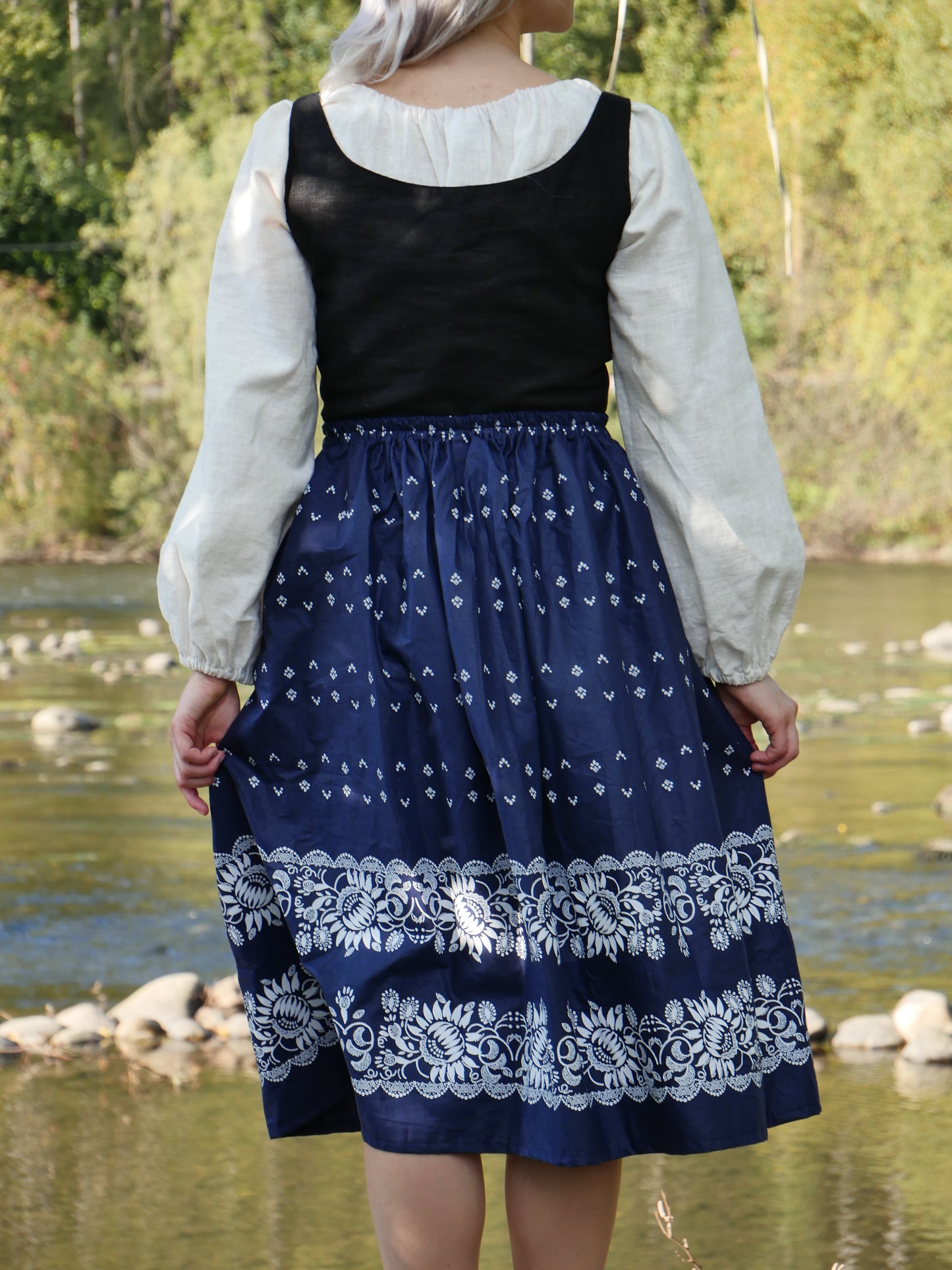 Blue Midi Skirt Sunflowers