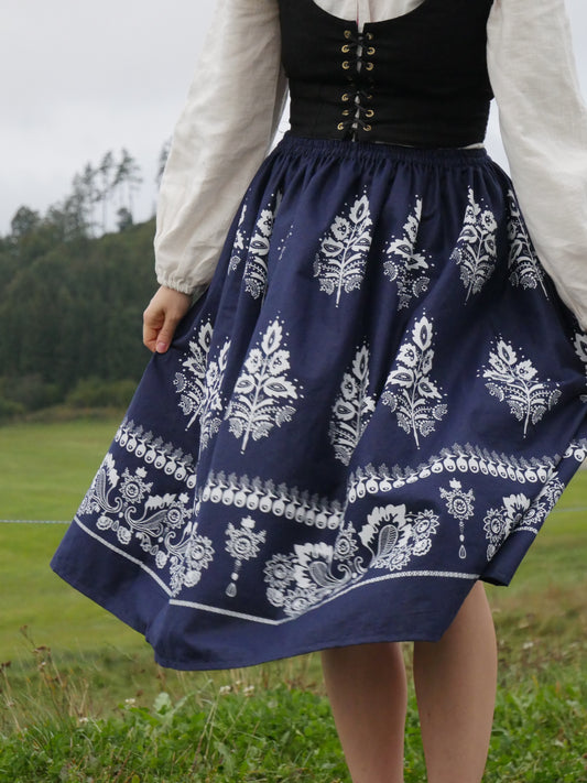 Blue Midi Skirt Leaf