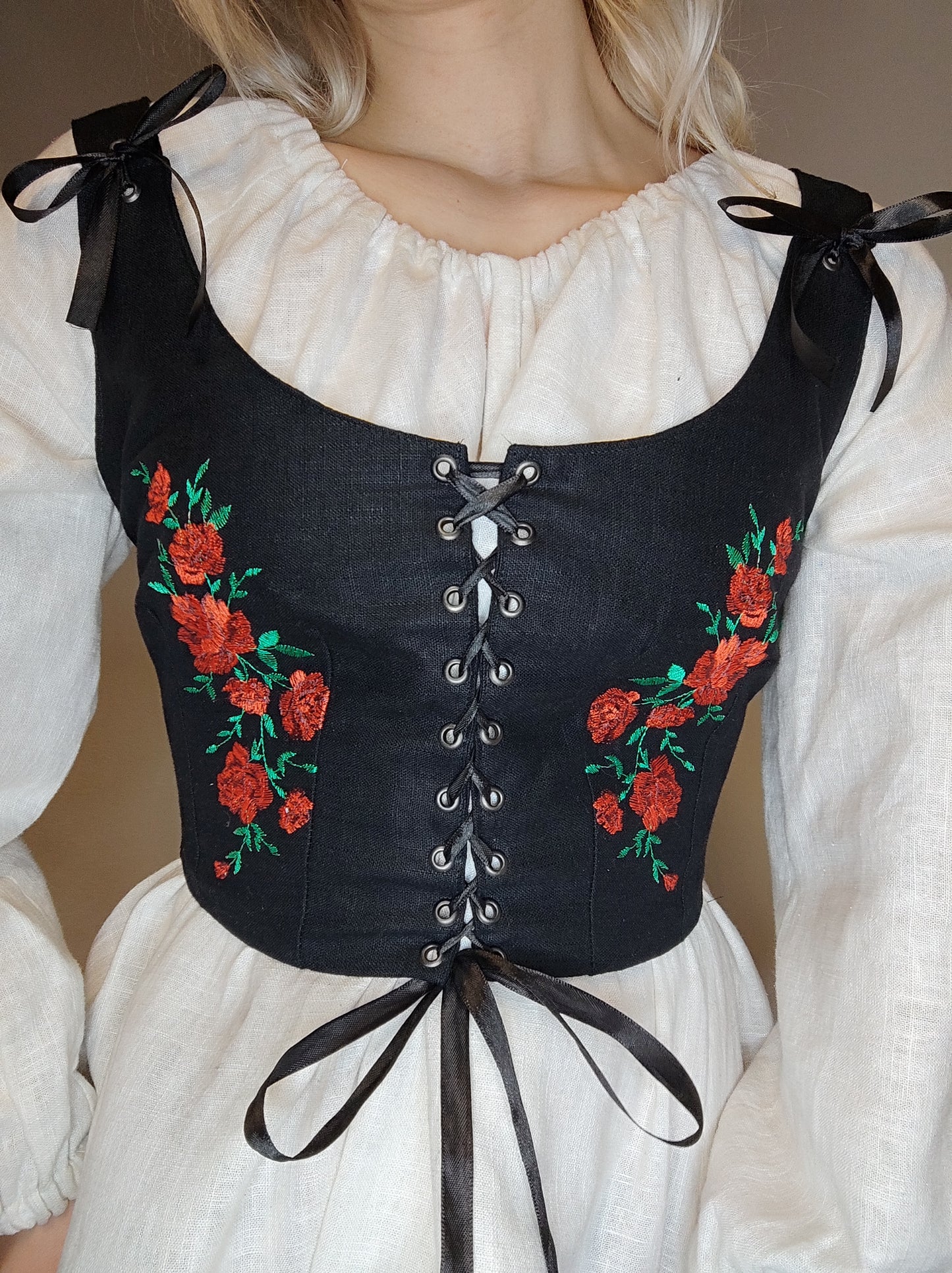 Embroidered Folk Vest Roses