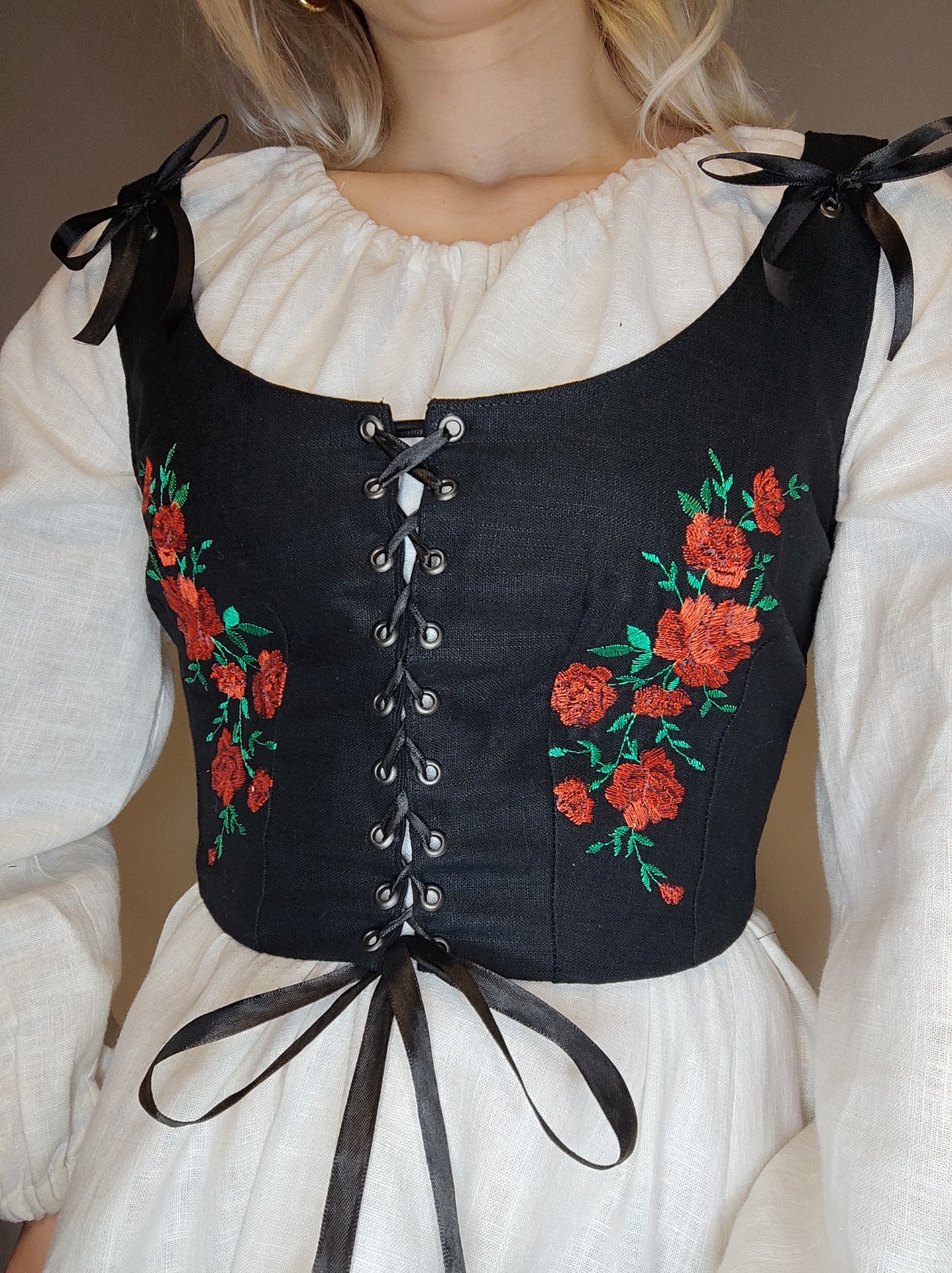 Embroidered Folk Vest Roses