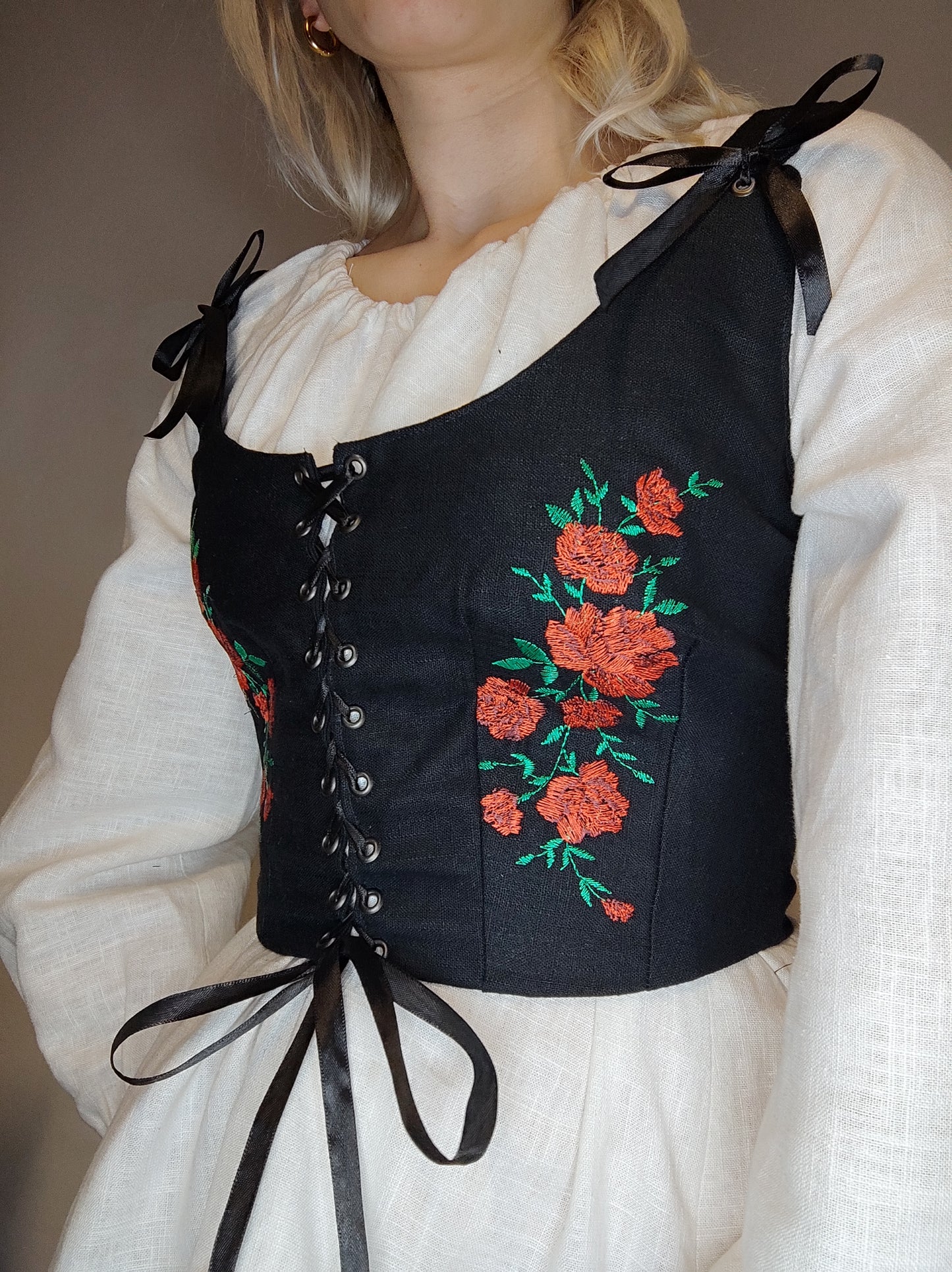 Embroidered Folk Vest Roses