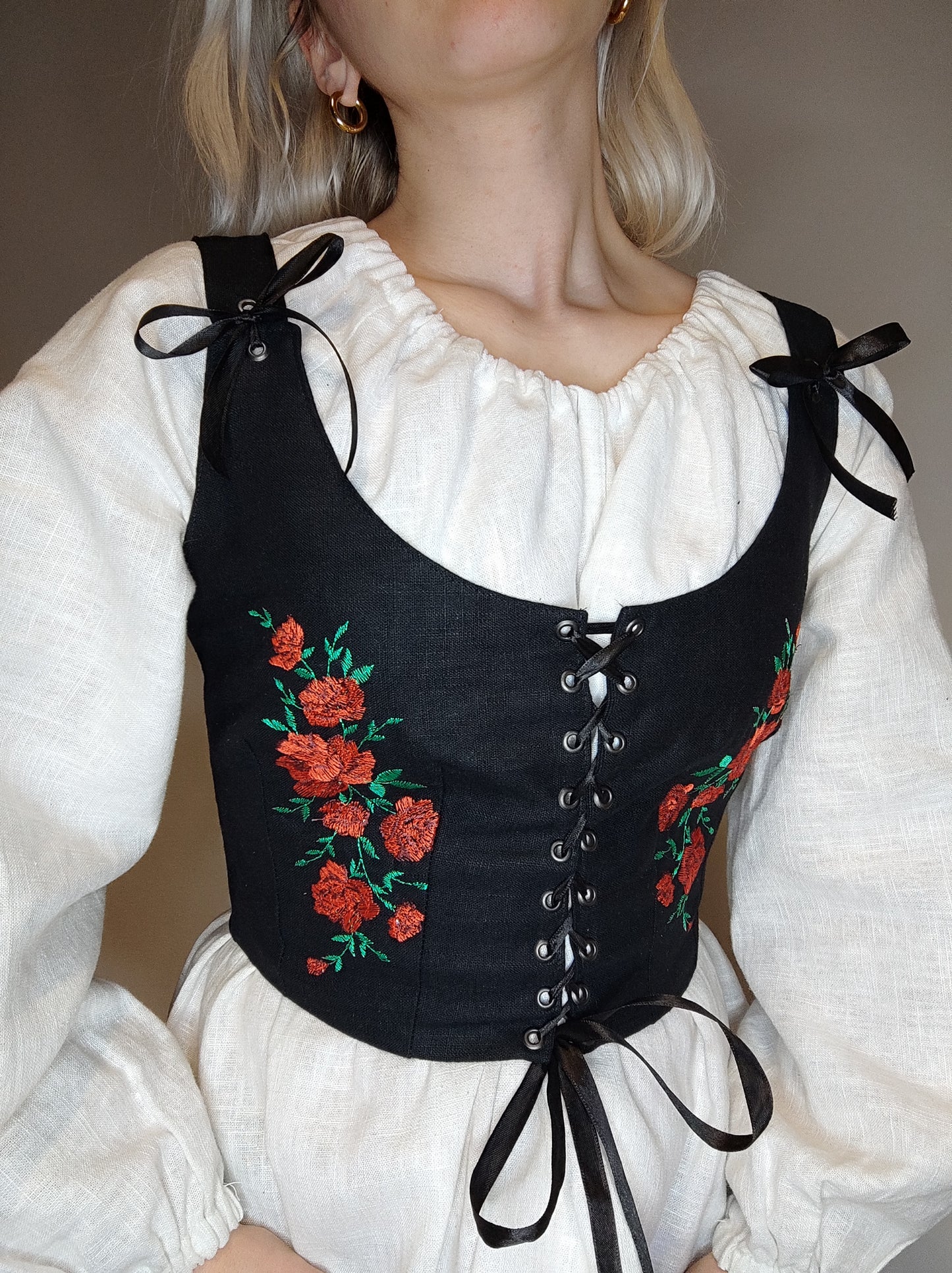 Embroidered Folk Vest Roses