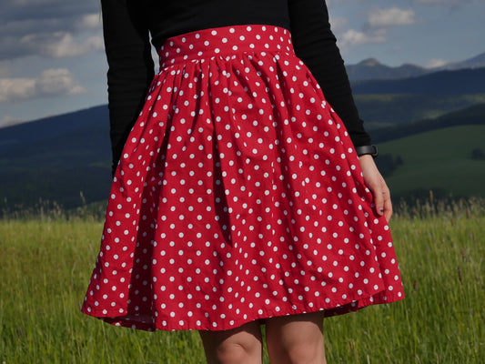 Red polka dot skirt knee length